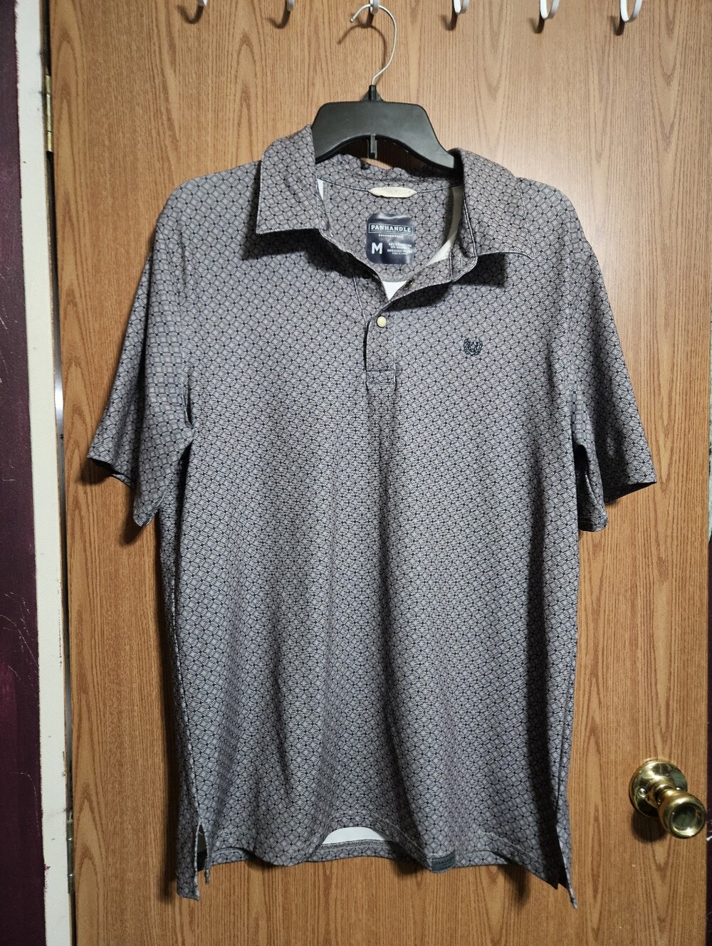 Panhandle Mens Geometric Polo Half Snap Short Sleeve Size M!